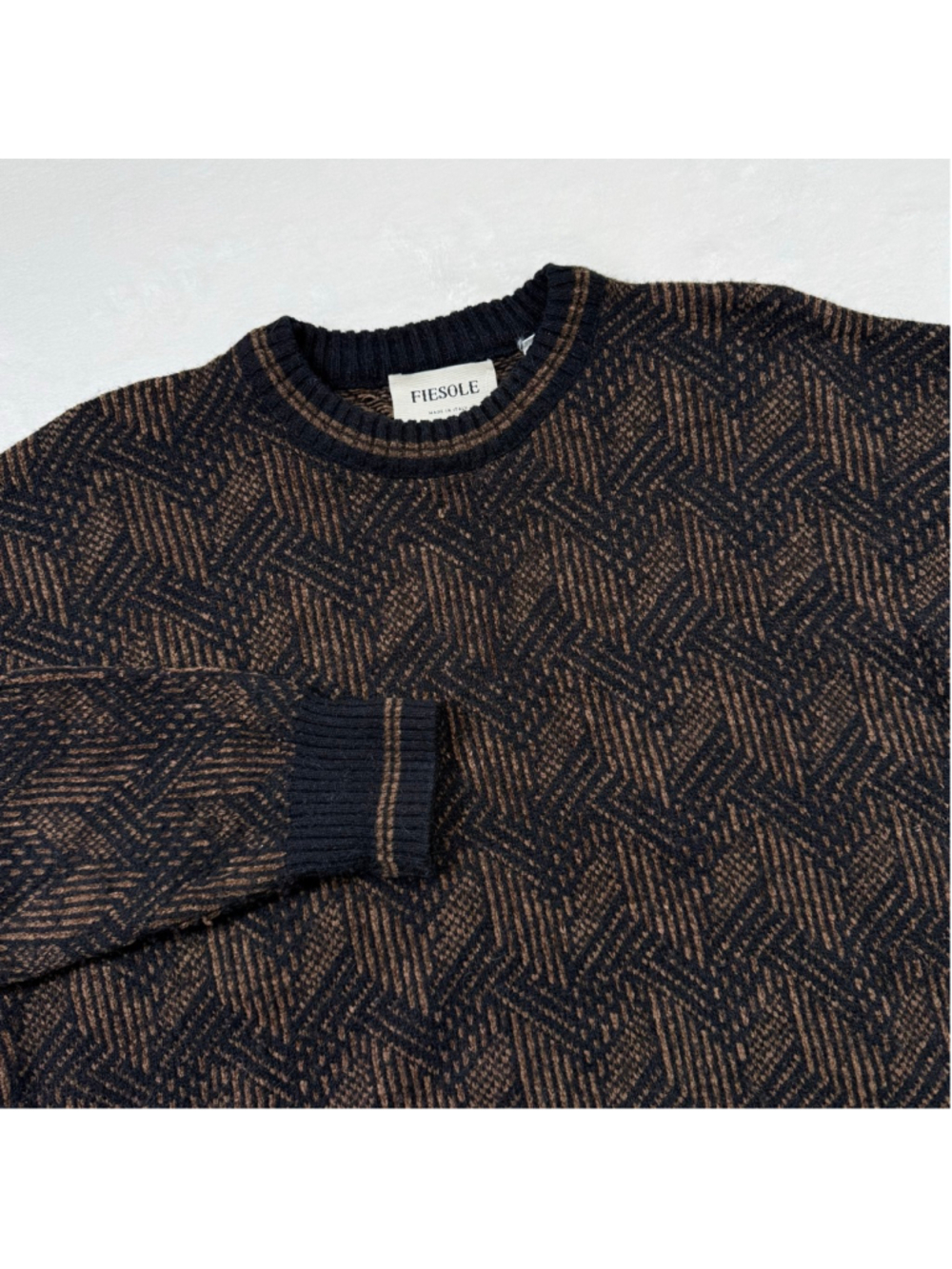 Men's Fiesole Crewneck Sweater Large Black Brown Made In Italy Alpaca Wool Blend